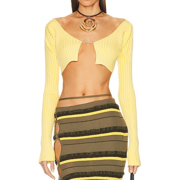 JACQUEMUS Yellow Le Raphia 'La Maille Pralu’ Cardigan - Picture 1 of 13